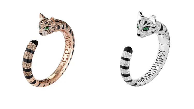 Animaux動物系列Fuzzy豹貓手鐲，玫瑰金款68萬元、白金款545萬元。品牌提供