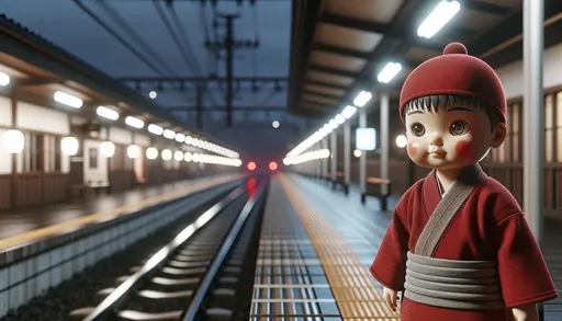 好像會動ㄟ!日本車站月台擺紅衣小女孩人偶看板 網友:一人等車會哭暈