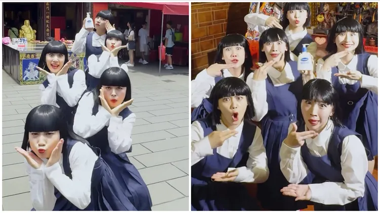 舒特膚與日本人氣女子舞團avantgardey合作，在霞海城隍廟大跳潔顏開光舞。翻攝品牌影片