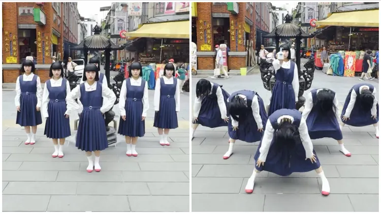 舒特膚與日本人氣女子舞團avantgardey合作，在霞海城隍廟大跳潔顏開光舞。翻攝品牌影片