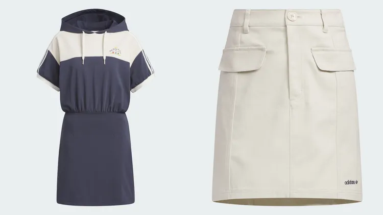 帽T洋裝（左）2690元、卡其短裙2490元。品牌提供