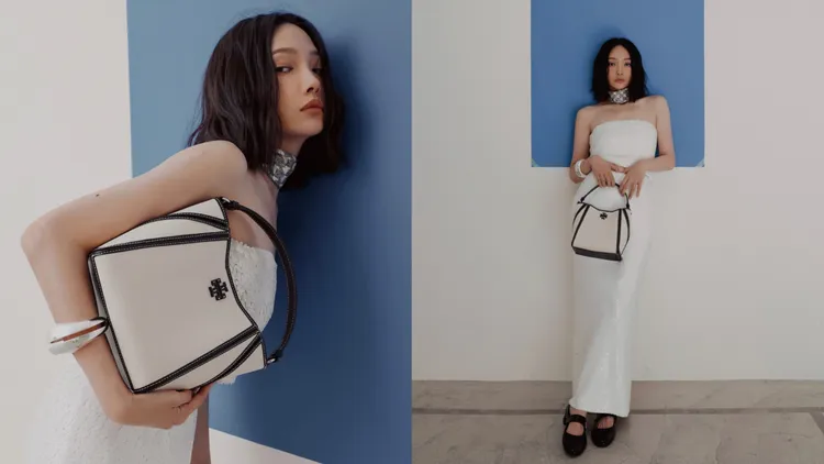 林映唯搭配黑色瑪莉珍拼色芭蕾高跟鞋、McGraw小號帆布水桶包。品牌提供