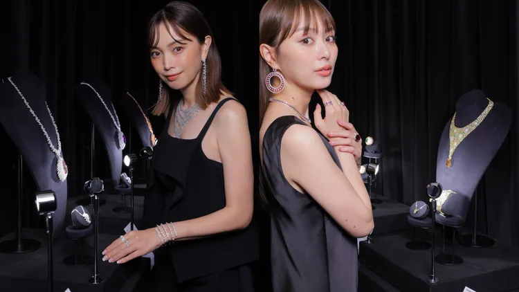 日本名模蛯原友里（左圖）和「日本第一美尻」內田理央（右圖），現身DAMIANI在日本舉辦的100 x 100創世頂級珠寶展。品牌提供