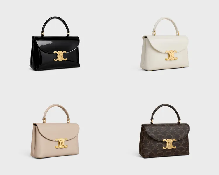 TEEN Nino手袋黑色漆面牛皮革（左上）11萬元、白色漆面牛皮革（右上）11萬元、卡布奇諾咖啡色柔軟牛皮革（左下）11萬元、標誌印花手袋（右下）10萬元
