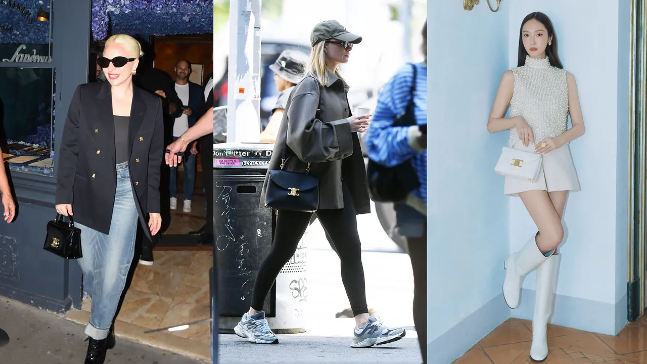 Lady Gaga（左起）、瑪格羅比、Jessica背上CELINE全新Nino手袋。品牌提供