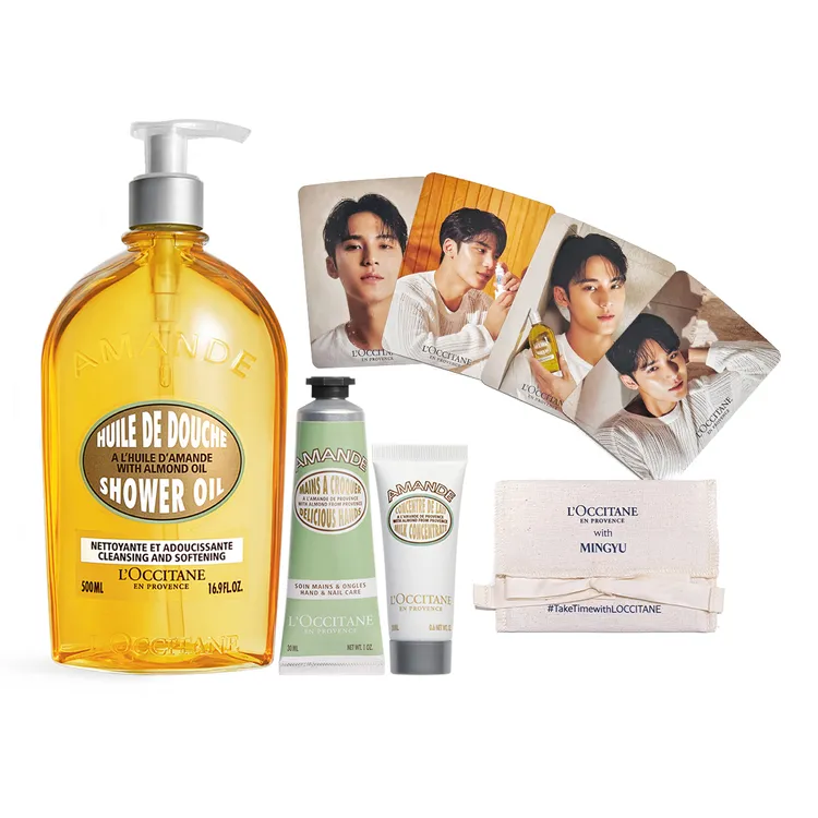 網路限定杏仁沐浴奢寵組，杏仁沐浴油500ml+杏仁緊膚凝霜20ml+杏仁護手霜30ml，2200元。品牌提供