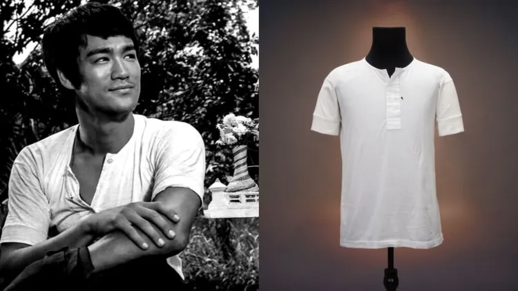 李小龍在電影《唐山大兄》中所穿的白色棉
質短袖，估價約1萬至2萬美元（約32萬至63萬台幣）。翻攝朱利安官網