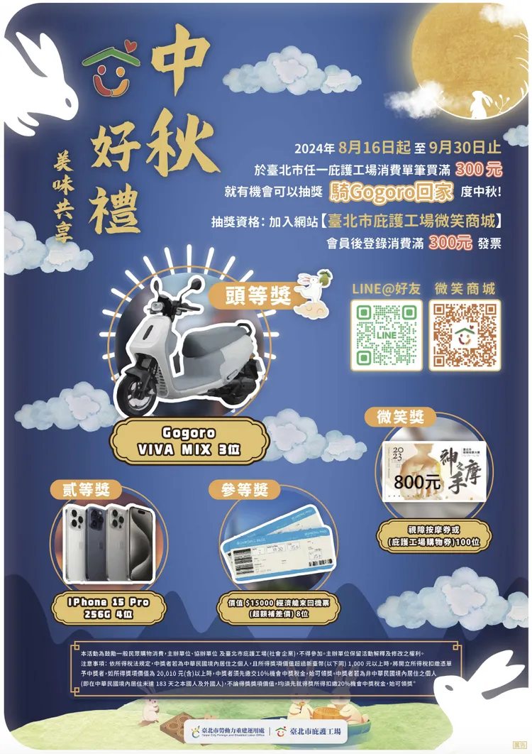 台北市庇護工場網站「微笑商城」的中秋抽獎活動。北市府提供