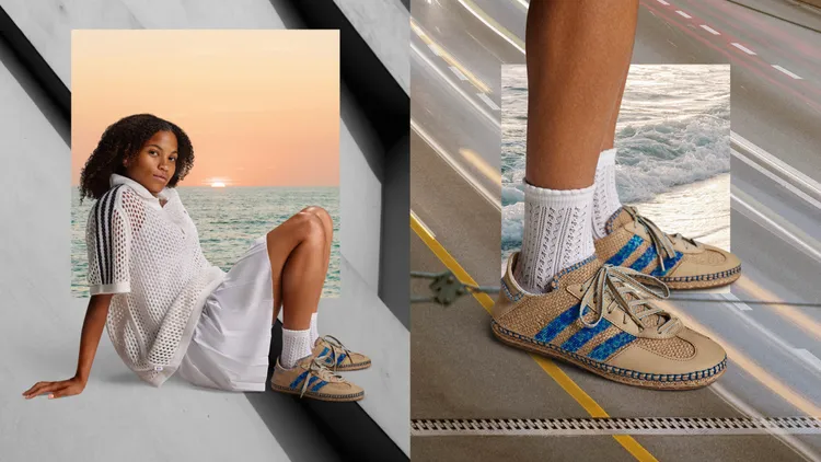 鞋身招牌三條線運用玻璃珠手工刺繡點綴。品牌提供