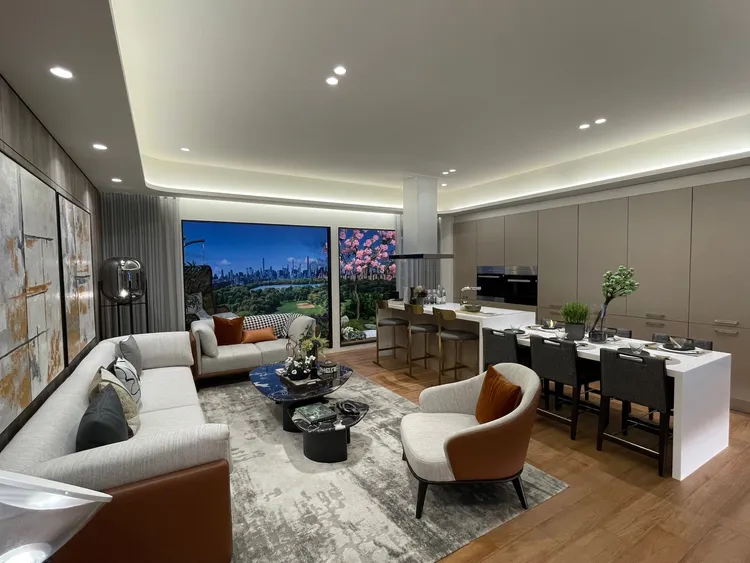 客廳、餐廳主打美式開放式格局，室內大尺度面寬搭配落地窗。張瑞傑攝