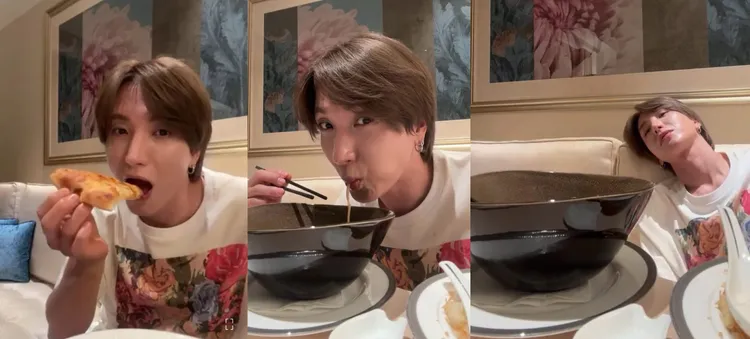 利特昨天演唱會結束後，一連吃了披薩、牛肉麵跟炒飯，飽到癱在沙發。翻攝利特YouTube