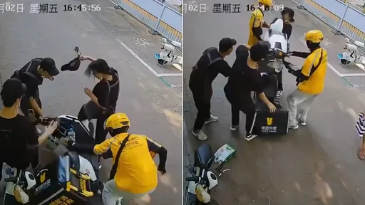 傻眼影片|外送員誤撞女店員 12秒後竟再賞她「機車上勾拳」