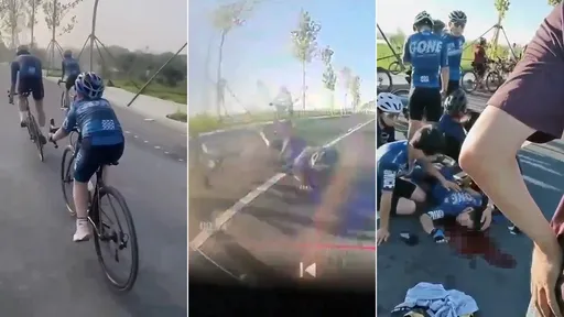 驚悚影片|陪父騎單車 12歲兒摔對向「汽車瞬間撞頭」濺血重創