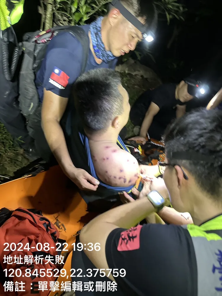 洪姓領隊遭蜂螫滿身傷痕。民眾提供