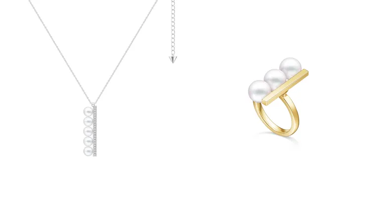 TASAKI balance plus系列項鍊（左）23萬5000元、戒指（右）10萬元。品牌提供