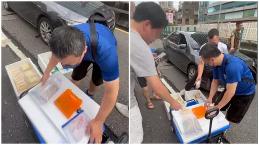 忠孝橋塞到無奈!外送員下車「賣早餐」 苦中求生畫面曝光