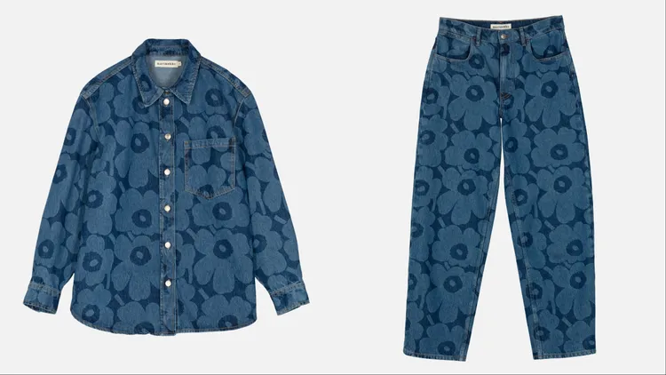 Marimekko Maridenim Unikko游霓可印花襯衫（左）1萬4900元、Unikko游霓可印花牛仔褲 （右）1萬1900元。品牌提供