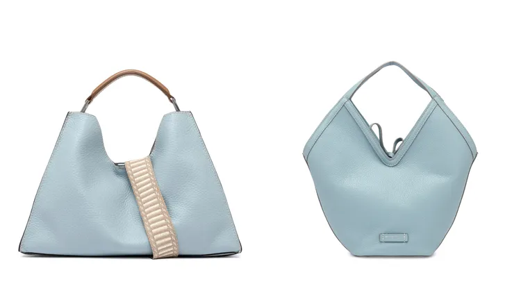 Aurora梯形皮革包（左）1萬8900元、Anfora雙耳皮革包（右）1萬2900元。品牌提供