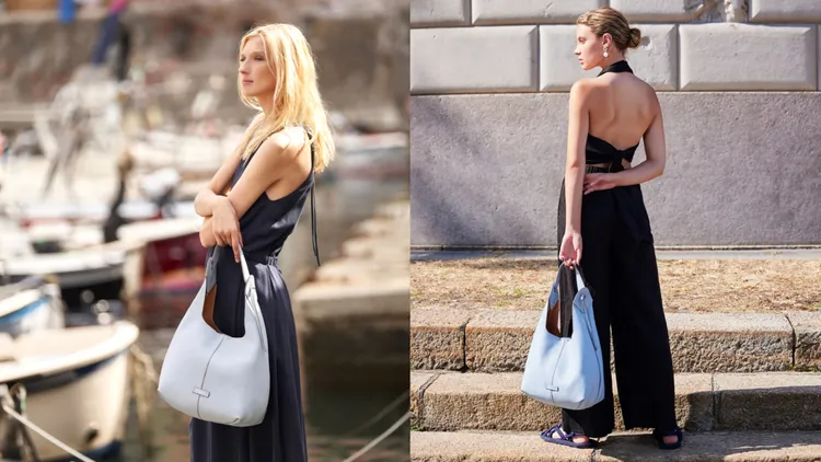 Elsa皮革肩背包擁有柔軟圓潤的半月廓形。品牌提供