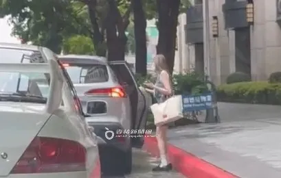 「甜心教主」王心凌一身《愛你》學院風打扮，提著大袋子步出家門搭計程車。特勤中心攝