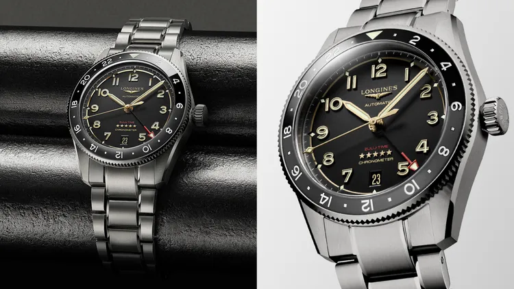 浪琴先行者系列SPIRIT ZULU TIME TITANIUM 世界時區鈦金屬腕錶，39mm，5級鈦金屬錶殼，噴砂無煙煤色面盤，5級鈦金屬鏈帶，L844.4 COSC認證自動上鏈機械機芯，動力儲存72小時，防水深度100米，13萬6100元。品牌提供
