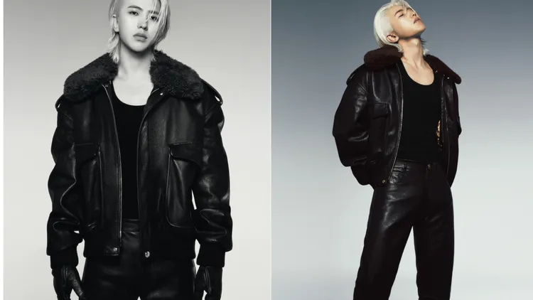 黑色皮革夾克增添羊毛皮衣領打造視覺變化。品牌提供