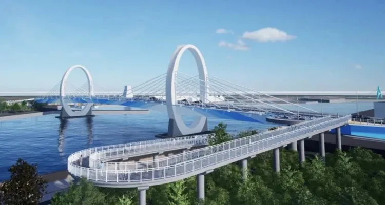 布袋商港聯外道路將新建橋梁，並兼顧觀光機能興建雙環橋、觀夕木棧道等。嘉義縣政府提供