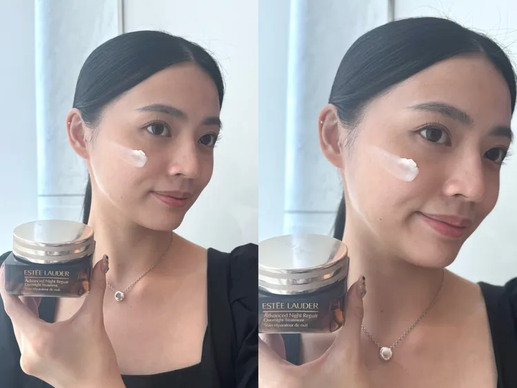 雅詩蘭黛特潤超導魔法精華霜膜的奶酪質地，抹上臉後會轉變為精華液觸感。張家玲攝