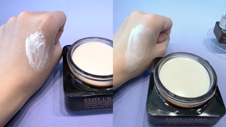 雅詩蘭黛特潤超導魔法精華霜膜的奶酪質地，抹上臉後會轉變為精華液觸感。張家玲攝