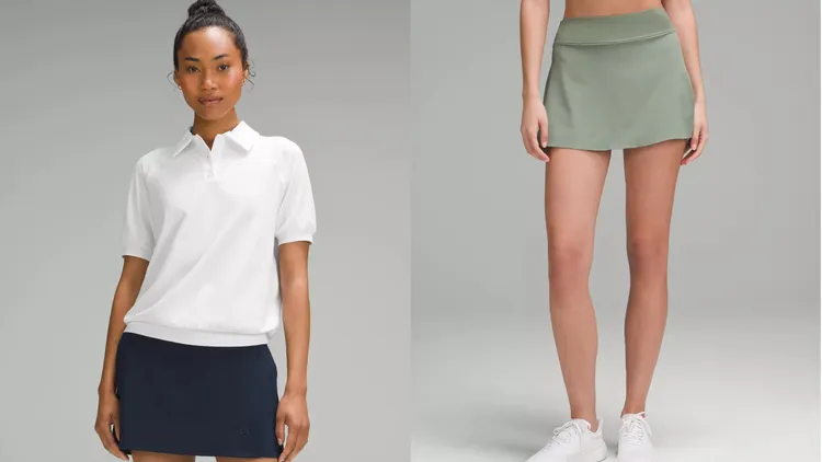 lululemon針織珠地布短袖Polo衫、輕盈高腰網球半身裙，各2680元。品牌提供
