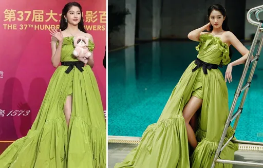 百花獎紅毯｜關曉彤荷葉邊禮服華麗登場　軋佟麗婭黑白配