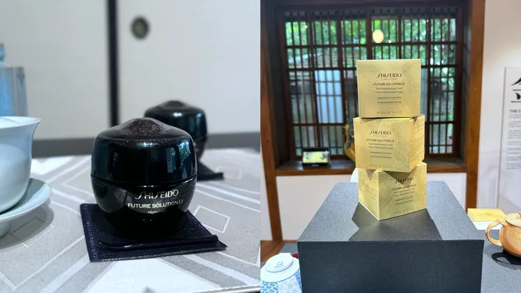 乳霜的瓶身靈感來自茶道文化中的「棗罐」，外盒則致敬了金箔工藝。張家玲攝