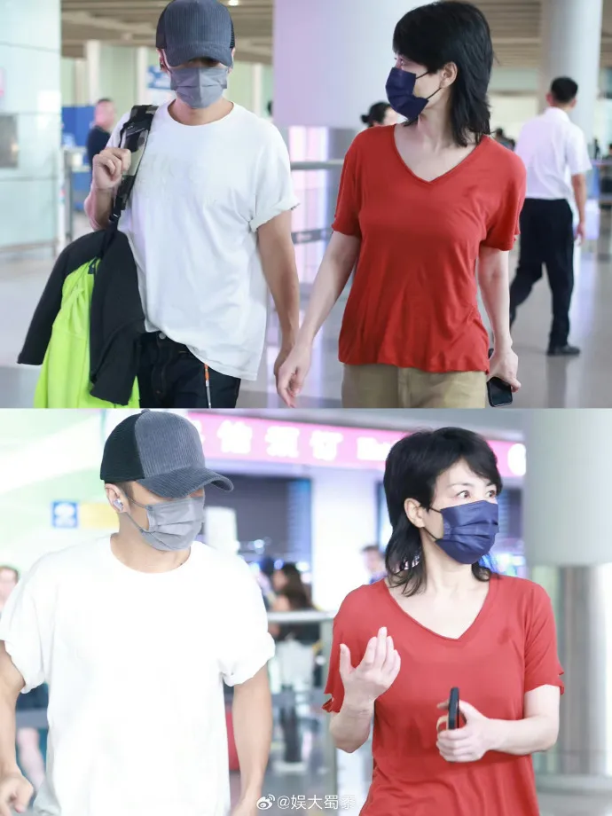 王菲、謝霆鋒世紀復合10年後，在機場同框。翻攝娛大蜀黍微博