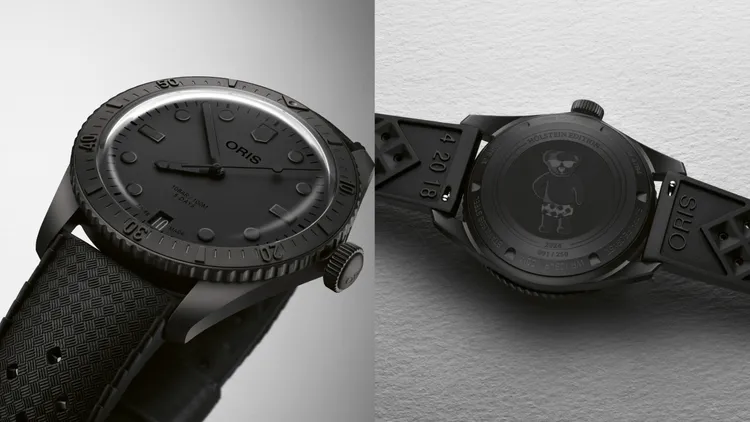 全黑的「Hölstein 2024限量錶」在錶背有穿著泳褲的俏皮小熊圖樣。品牌提供