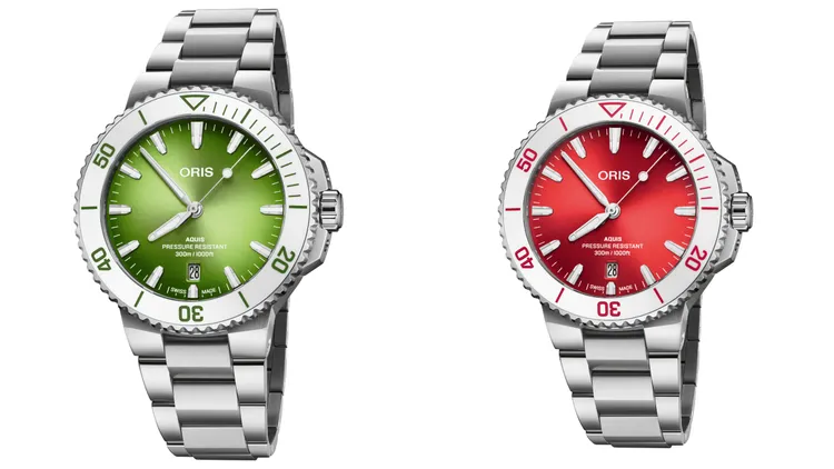 Oris Aquis日期腕錶，各7萬5800元。品牌提供
