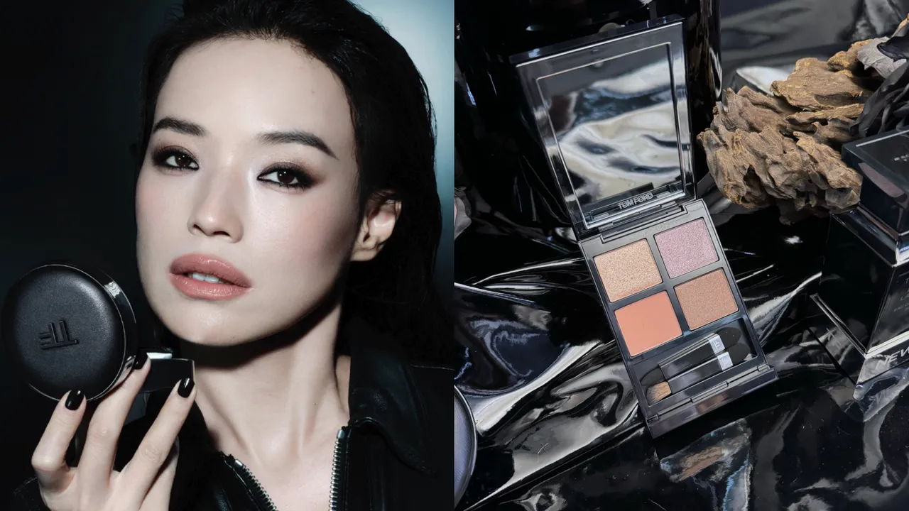 精品美妝TOM FORD推出全新寂境黑漆系列香氛與彩妝，當中的限定版氣墊粉盒，曾出現在舒淇最新曝光的形象照中。左圖品牌提供、右圖張家玲攝