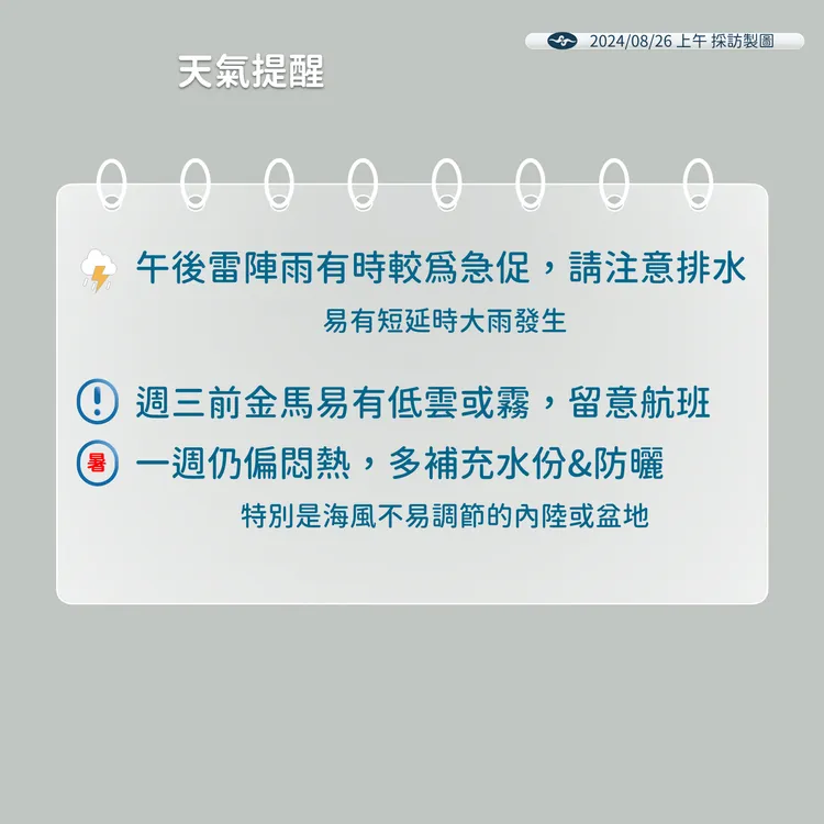 天氣提醒。氣象署提供