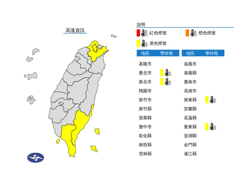 4縣市高溫警戒。氣象署提供