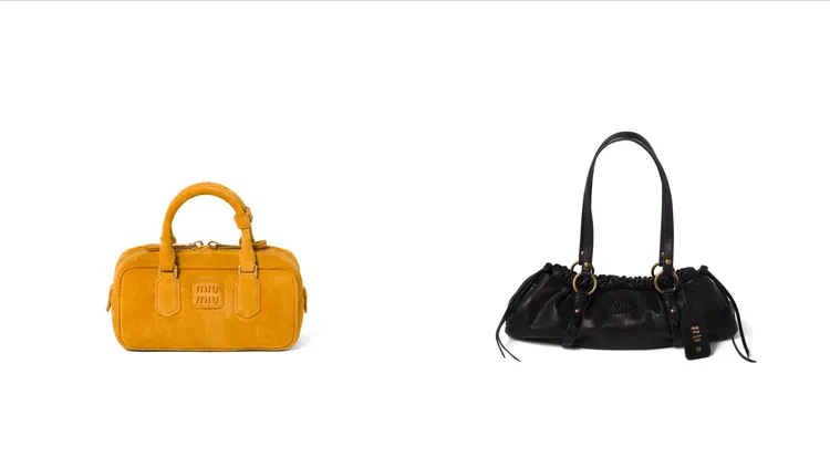 Miu Miu Arcadie麂皮包款（左圖）9萬8000元、Miu Miu Joie納帕皮革包款，11萬5000元。品牌提供