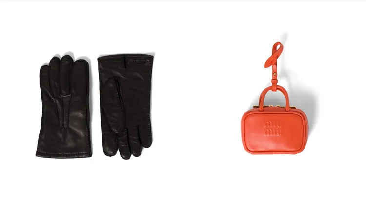 Miu Miu納帕皮革手套（左）2萬4500元、皮革小巧萬用包（右）3萬6000元。品牌提供