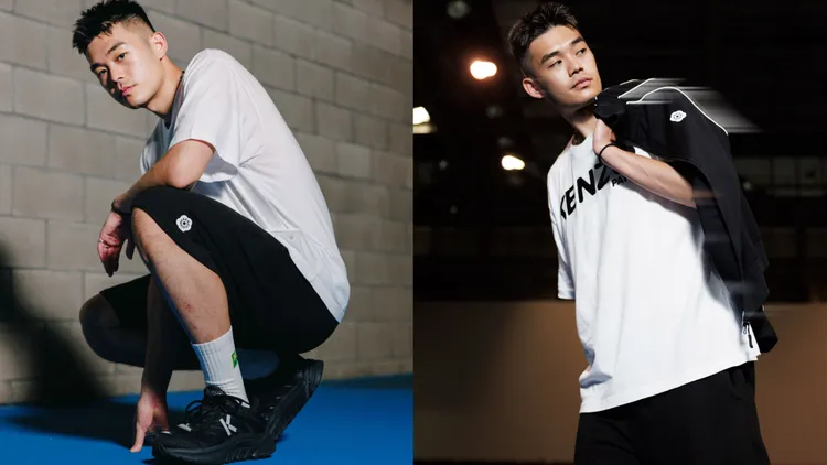 王齊麟搭配BOKE2.0系列的白色寬版短袖上衣與黑色休閒褲。品牌提供