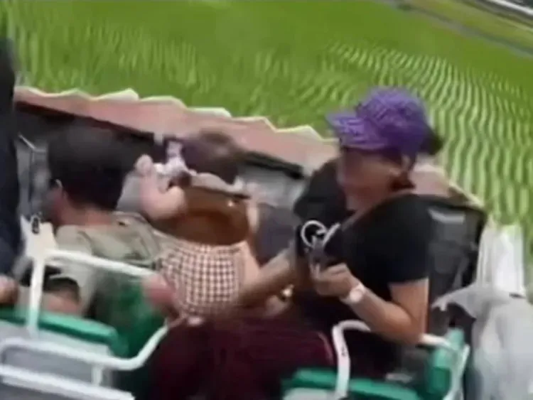 電動車摔落稻田遊客尖叫聲四起。翻攝自《翻轉大高屏交通違規》