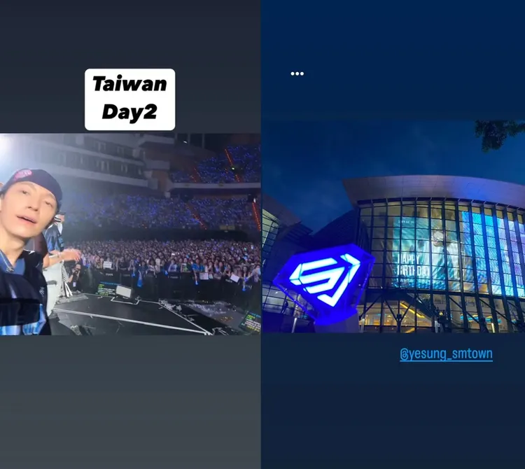 東海（左圖）在IG貼上浮水印「Taiwan」，藝聲po出小巨蛋天幕生日應援認證。翻攝東海、藝聲IG