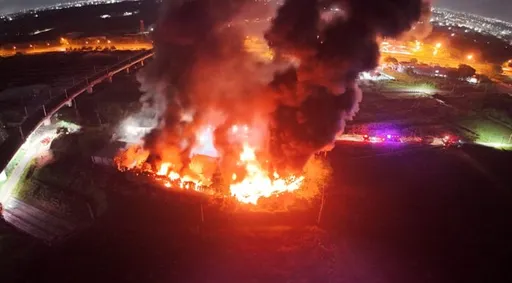 台南300坪塑膠工廠大火 「全廠陷火海」空拍畫面曝光