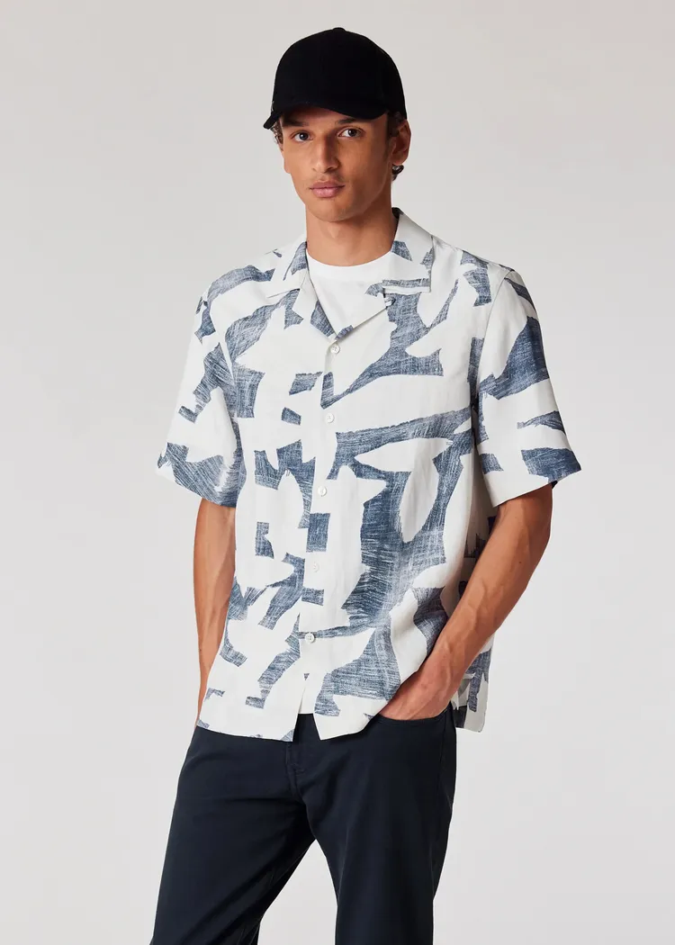 微風信義獨家商品 Paul Smith 亞麻混紡印花短袖襯衫 推薦價17,800元