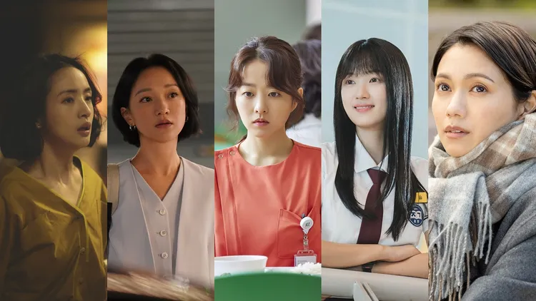 《不夠善良的我們》林依晨（左圖起）、《不完美受害人》周迅、《精神病房也會迎來清晨》朴寶英、《背著善宰跑》金惠奫、《Eye Love You》二階堂富美等競爭視后。公視、愛奇藝國際站、Netflix、friDay影音提供