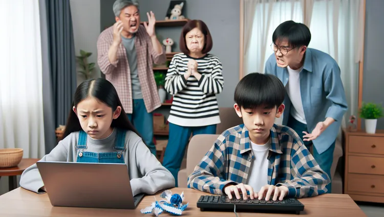 網路時代，「使用電子產品」經常成為孩童和家長之間的衝突原因。AI示意圖
