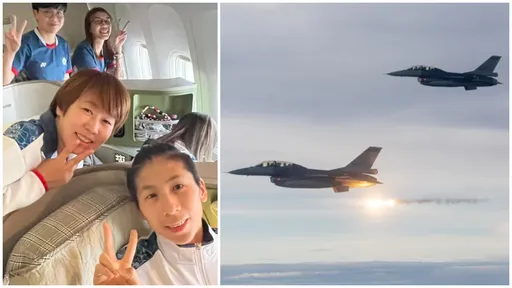 F16伴飛放熱焰彈 林郁婷等國手機艙內歡呼貼窗搶拍