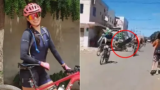 影片|單車正妹衝線「被音箱砸死」 終點前離奇失控撞音響車