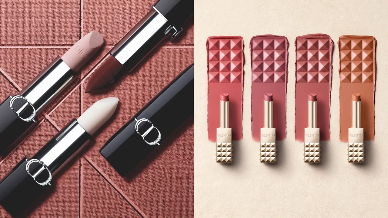 精品美妝Dior（左）與VALENTINO推出絕美唇膏新作。品牌提供